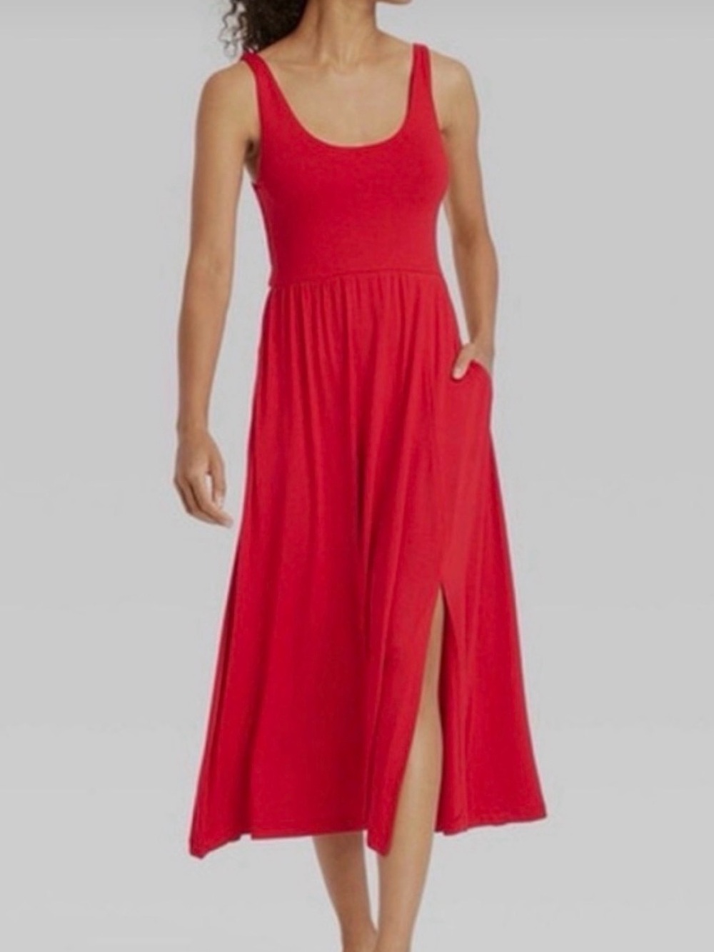 A New Day- Red Midi Sleeveless Dress, pockets, walking slit Small